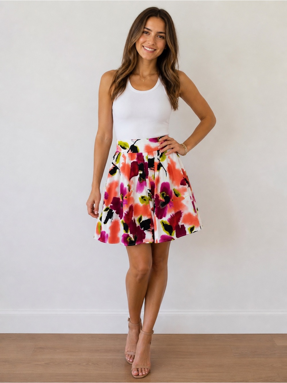 🌸 Worthington Floral A-Line Skirt Size 4 | Pleated Mini | Bright Abstract Print